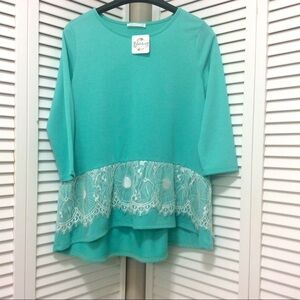 reb & j 220 boutique women’s shirt small aqua lace spring top Nwt